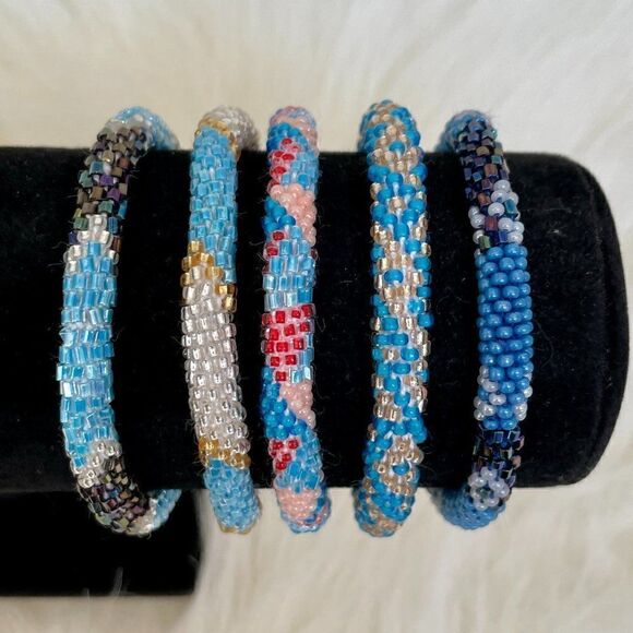 HAND CRAFTED in Nepal Beaded Bracelets (set of 5) #157 - Picture 1 of 4